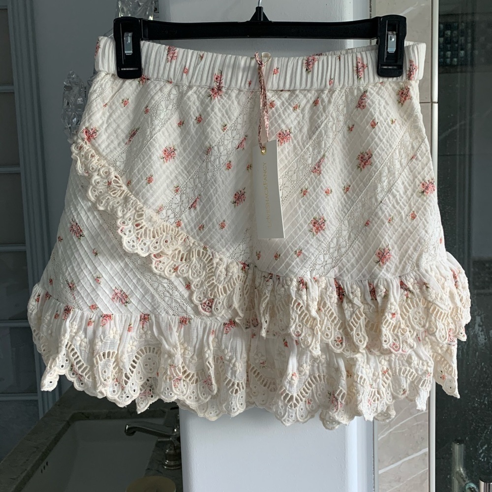 LoveShackFancy Emma ruffled floral skirt french cream combo - Picture 4 of 13